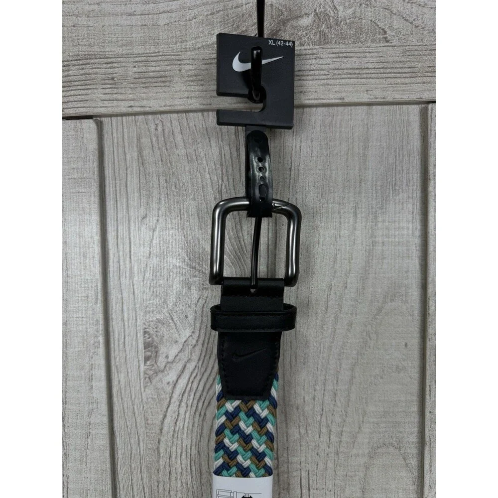 Nike G-flex Braided 1 3/8” Stretch Woven Golf Belt Navy Gray Teal Mens XL 42-44